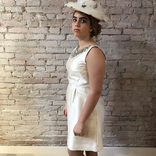 Abito Kate Spade avorio scollo strass mini "Cerca la fodera argento" 8