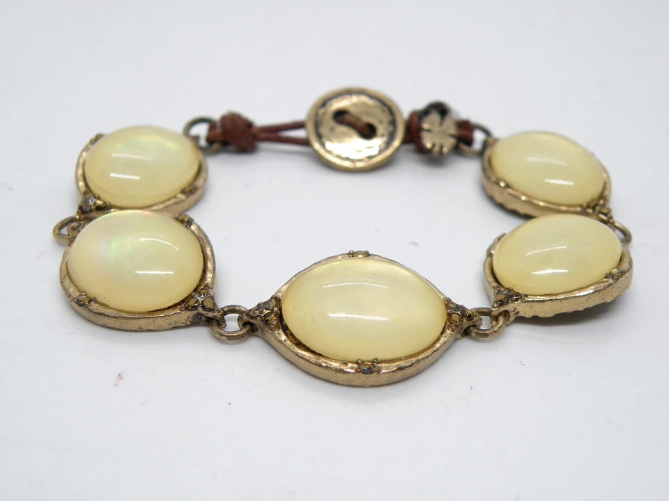Lucky Brand Signed Yellow Moonglow Stone Lucite Gold Tone Women Jewelry Bracelet - Image 1 of 4