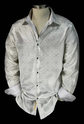 Robert Graham Noble Touch $598 White Tonal Silk Jacquard Limited Edition XL - Image 1 of 4