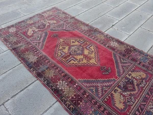 Vintage Turkish Rug 3.6x7.2 ft | Red Oushak Runner | Handwoven Wool - Picture 1 of 20