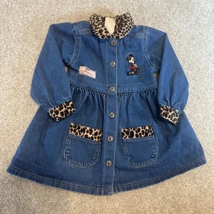 Abito vintage Disney Minnie Mouse denim collo ghepardo polsini ricamato bambino 3T - Foto 1 di 8
