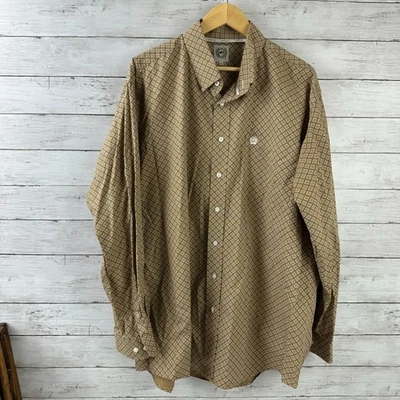 Camisa Cinch Abotonada Geométrica Marrón Vaquero Occidental Rodeo Para Hombres XL Manga Larga Foto 1 de 4