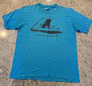 Tshirt pesca vintage anni 80 XL umorismo balena blu arte grafica punto singolo - Foto 1 di 5