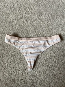 VICTORIA'S SECRET Pink White Cotton Seamless High Leg Thong Panty M VS NWOT - Picture 1 of 4