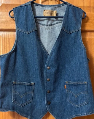 Chaleco Vaquero Levi's Naranja Tab Vintage Años 70 Para Hombre Talla Grande Azul Foto 1 de 4