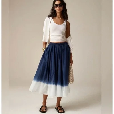 J. Crew NWT Women's Pull-On Midi Skirt Dip-Dyed Cotton Voile Size S Blue White - Image 1 of 4