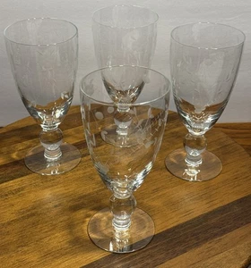 4er SET ELEGANTE ANTIKE GESCHLIFFENE GLASKUGEL STIEL 6 3/4" WASSER/SAFT/WEINGLÄSER - Bild 1 von 11