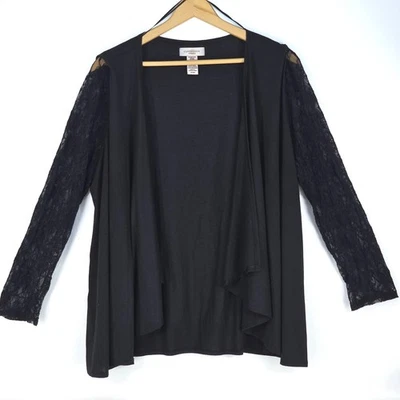 Cárdigan COVINGTON Mujer 24/26W Negro Manga Encaje Frente Abierto Drapeado Foto 1 de 4
