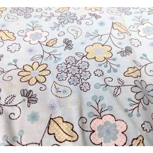 Cheerful Floral Quilt Cotton Fabric, Blue, Green, and White Flowers, 2/3 yards - Picture 1 of 6