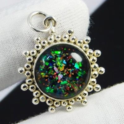 Ciondolo in argento sterling 925 opale nero australiano certificato 23,00... - Immagine 1 di 4
