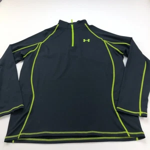 Under Armour Large Loose ColdGear Pullover 1/4 Zip Mock Neck Black Lime - Picture 1 of 7