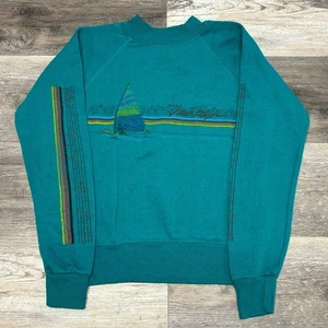 Vintage 80s Ocean Pacific Surfer Beach Teal Chest Stripe Boys L Sweatshirt USA - Picture 1 of 12
