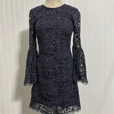 Vestido The Population Azul Marino Encaje Vaina Vestido Mangas Campana Talla M Foto 1 de 4