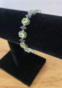 NEW! Green Peridot Rhodium Over Sterling Silver Bracelet 17.25ctw Sz 7.25" - Picture 1 of 9