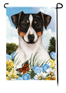 Summer Flowers Garden Flag - Uncropped Tri Rat Terrier - Picture 1 of 1