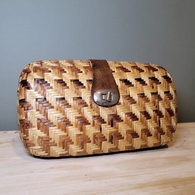 Bolso de mano estructurado Chevron tejido de cesta de mimbre MCM vintage años 50 60 70 Foto 1 de 4