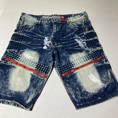 Lion Dynasty Denim Jean Shorts Distressed Paint Splatter Hip Hop Men's 40 Slim - Image 1 of 4