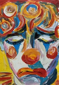Portrait Of A Sad Clown. Painted With Acrylic. Handmade. Size 8”x6”. - Picture 1 of 7