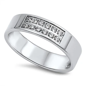 Ladies Fashion Stainless Steel Ring w/2 Rows Of Gems - Picture 1 of 1
