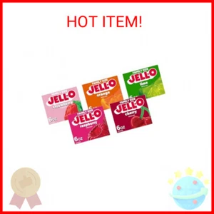 Jell-O Variety Pack Orange Cherry Lime Strawberry Raspberry 6 oz (5-Pack) - Picture 1 of 2