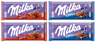 Paquete de 4 barras de chocolate MILKA OREO & DAIM dulces de fiesta caramelos europeos 100 g Foto 1 de 4