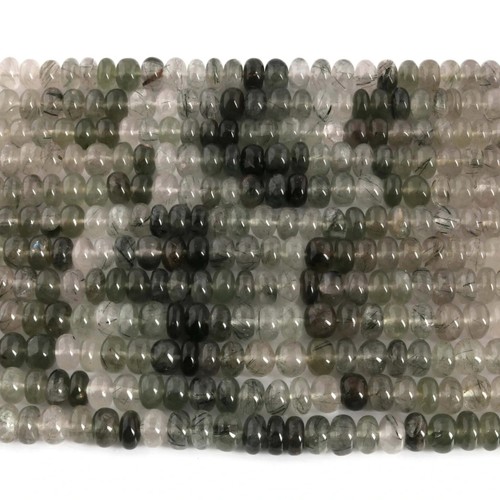 1 Strand Black&Green Rutile Smooth Rondelles Beads Green Rutile