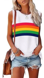 Gay Pride Tank Top Women Rainbow Graphic Print Casual Sleeveless Cute White L... - Picture 1 of 7