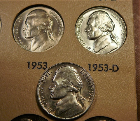 1953-P-D-S  Jefferson Nickels - BU -UNC -Lustrous (S-2) Cover