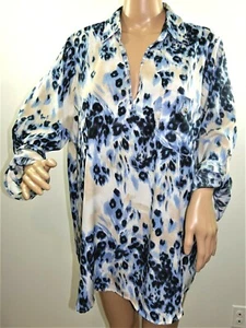Millenium Women Plus Size 1x 2x 3x Blue White Leopard Tunic Top Blouse Shirt - Picture 1 of 14