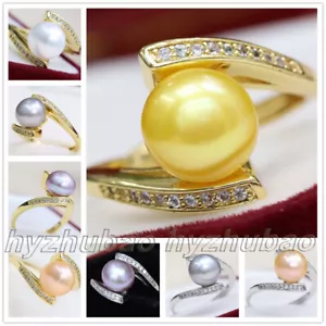 AAA+ Incrustación de Cristal Pan Natural Akoya Perla Cultivada Cuentas Anillo Tamaño Ajustable - Imagen 1 de 22