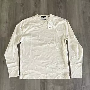 Vince Men's White V-neck Soft Pima Cotton Football Long-Sleeve T-Shirt - L - Picture 1 of 3