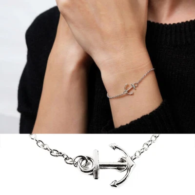 Bracciale con ANCORA Argento catena ACCIAIO ciondolo braccialetto da Uomo Donna - Immagine 1 di 4