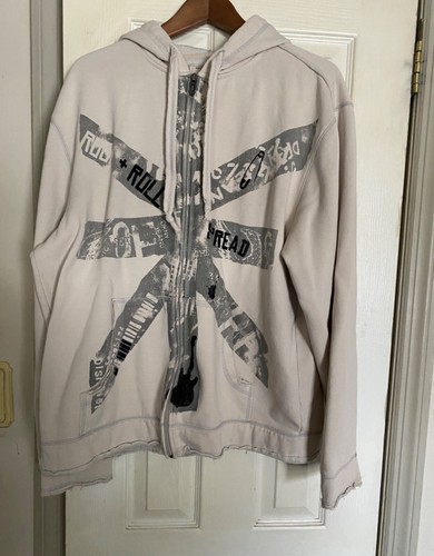 OFF WHITE Felpa con cappuccio DKNY Rock n' Roll Cross Cream Taglia XL USATA