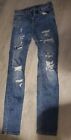 & Denim H&M Skinny Coupe Moulante Slim Leg Jeans SIZE 28 VERY DISTRESSED BUTTON 