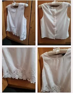 White Crochet Lace Crop Top 100% Cotton Brodery Bohemian 50s 60s Style Size 10  - Picture 1 of 12