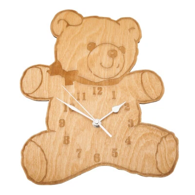 Teddy Kinderuhr Holz personalisiert – Geschenk zur Geburt – Wanduhr Kinderzimmer - Bild 1 von 2