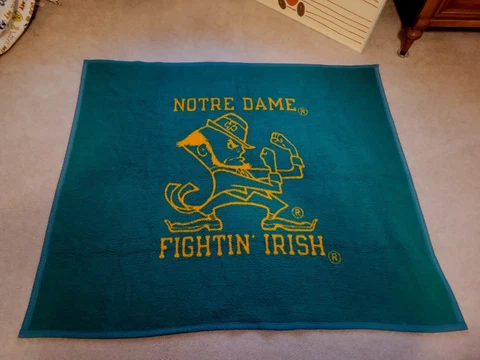 Vintage Biederlack Notre Dame Fighting Irish Stadium Blanket Leprechaun 56"x48" Cover