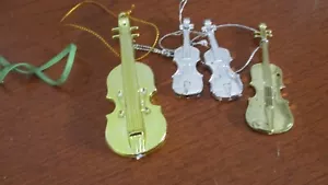 Set of 4 Gold & Silver VIOLINS / CELLO Christmas Ornaments - Picture 1 of 1