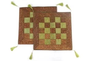 Lot of 2 India Jewel Toned 16x16 Floral Pillow Shams with Tassels Zipper Closure - Picture 1 of 5