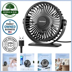 USB Desk Fan Small Portable Personal Fan 3 Speeds Adjustable Quiet Breeze - Picture 1 of 9