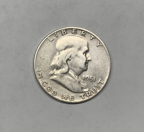 1951-S United States Ben Franklin 90% silver half dollar - Free Shipping Cover