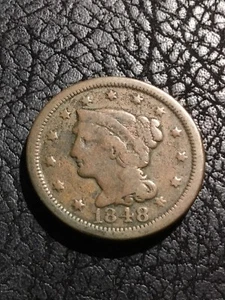 Centavo grande cabello trenzado 1848. F+. INV#2576 - Imagen 1 de 2