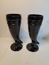 Tiara Glass Black Horn Shaped Goblets Mugs Cups Lot Of 2