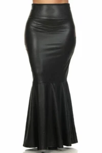 Faux Leather Pleated High Waist Maxi Mermaid Skirt - Picture 1 of 11