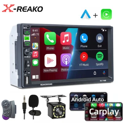 7" Double 2Din Car Stereo Radio CarPlay /Android Auto FM Touch Screen withCamera - Image 1 of 4