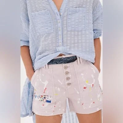 Pantalones Cortos Anthropologie Pilcro The Wanderer “Lila” Pintura Salpicaduras Talla 28 tiro alto Foto 1 de 4