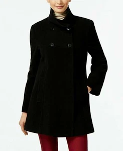 Larry Levine Womens New Double-Breasted Babydoll Swing Coat Black Size Small - Picture 1 of 1
