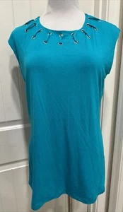 INC International Concept Lace up Scoop Neck Sleeveless Top SZ PXL Teal Glow NWT - Picture 1 of 13