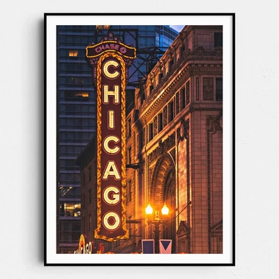 Impresión de póster de arte de pared vintage de la ciudad de Estados Unidos del teatro Chicago Foto 1 de 4