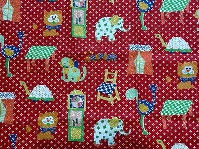1 Yard VTG Home Dec Fabric Juvenile Patchwork Calico Animals Elephant Ostrich - Image 1 of 4